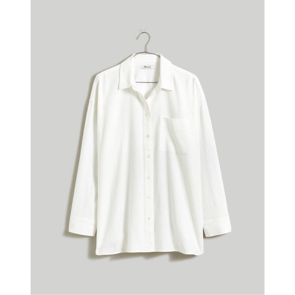 Madewell Oversized Linen Blend White Shirt Button Up Women XL